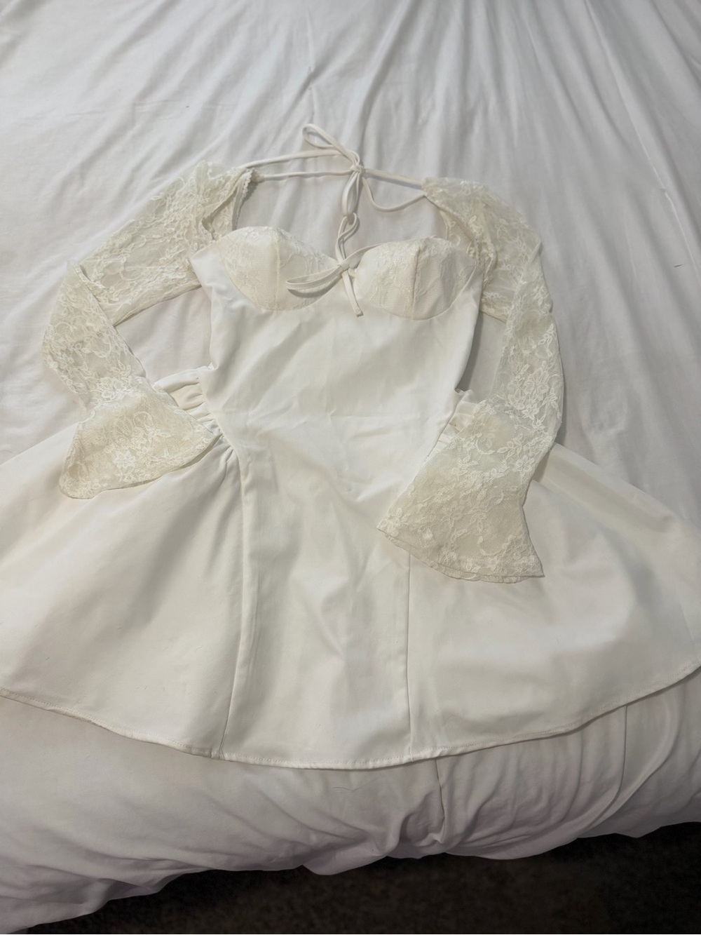 White Lace Sleeve Corset Mini Dress